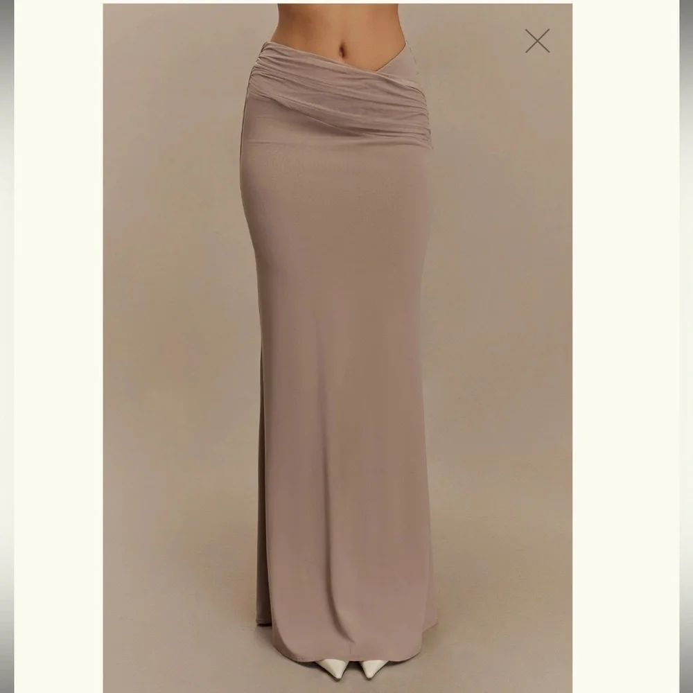 (SOLD) Meshki ~ Jules ~ Recycled Nylon And Mesh Maxi Skirt - Taupe - Picture 1 of 10